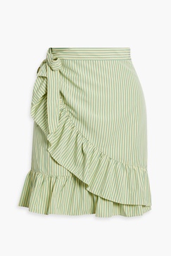 Sonny ruffled striped poplin mini wrap skirt