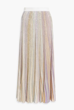 Sequin-embellished striped ribbed-knit maxi skirt