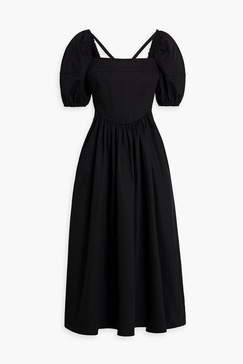 Gathered cotton-twill midi dress