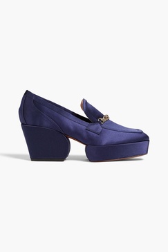 Chain-trimmed satin platform loafers