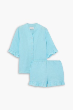 Lounge Suit ruffled linen pajama set