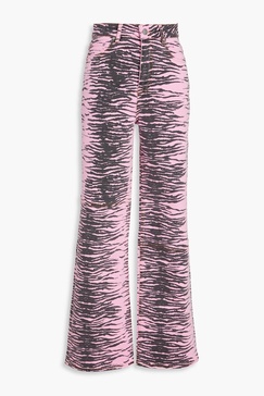 Tiger-print high-rise wide-leg jeans