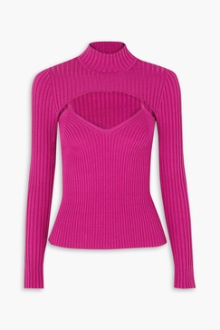 Fleur layered ribbed-knit turtleneck top