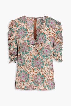 Henrieta ruched paisley-print stretch-silk top