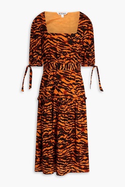 Yosline gathered tiger-jacquard midi dress