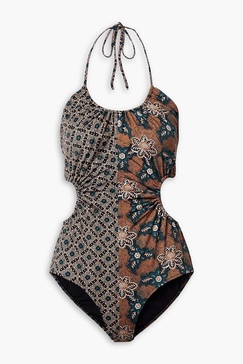 Mabel cutout printed halterneck swimsuit