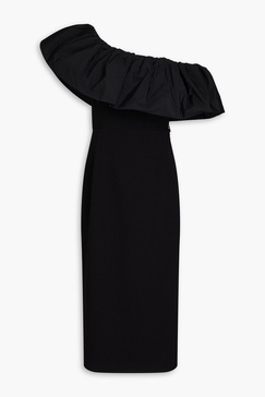 After Hours one-shoulder taffeta-paneled crepe midi dress