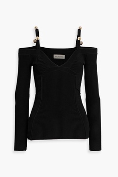 Leah cold-shoulder ribbed-knit top