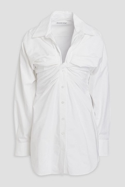 Ruched cotton-poplin mini shirt dress