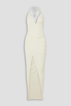 Ruched stretch-jersey halterneck gown