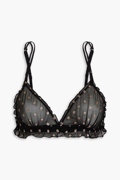 Glittered polka-dot stretch-mesh triangle bra