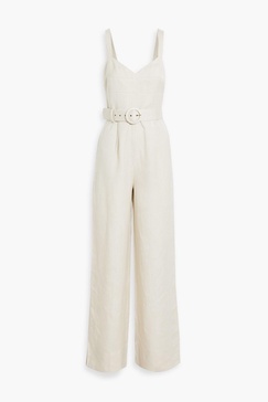 Yvette belted linen-blend wide-leg jumpsuit