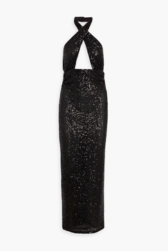 Zack cutout sequined stretch-mesh halterneck maxi dress