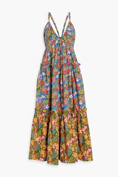 Shayna tiered floral-print cotton-poplin midi dress