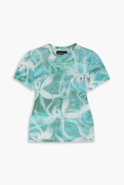 Printed stretch-tulle T-shirt