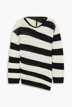 Asymmetric striped linen, cashmere and silk-blend sweater