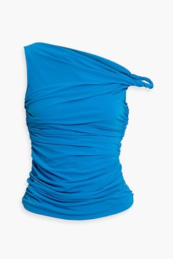 One-shoulder ruched crepe top