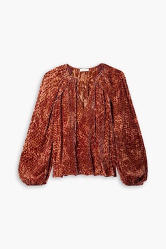 Pauline printed devoré-velvet blouse