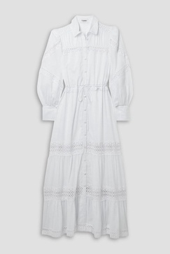 Ileana guipure lace-trimmed cotton-blend voile maxi shirt dress