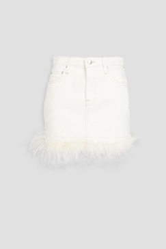 Federica feather-trimmed denim mini skirt