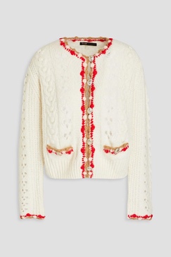 Pompom-embellished open-knit cardigan