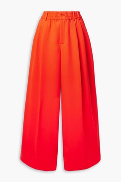 Pleated piqué wide-leg pants