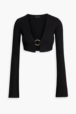 Cropped ring-embellished ribbed stretch-jersey top