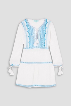 Millie lace-up embroidered cotton-gauze mini dress