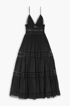 Isca guipure lace-trimmed tiered cotton-blend poplin maxi dress