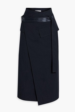 Cotton-blend twill midi wrap skirt