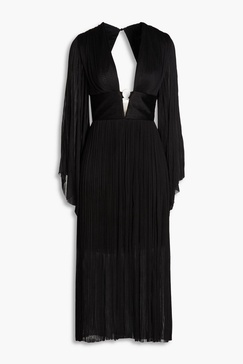 Thais cutout plissé silk-tulle midi dress