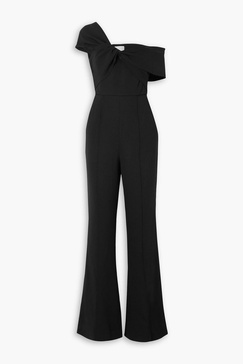 One-shoulder twist-front stretch-cady jumpsuit