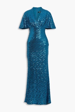 Draped sequined mesh gown