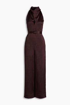 Ashley belted cutout snake-print silk-satin crepe jumpsuit