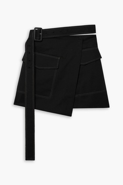 Trench belted wrap-effect cotton-blend mini skirt