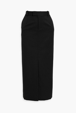 Wool-blend twill midi skirt