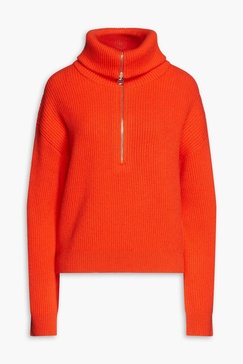 Ribbed wool-blend half-zip sweater