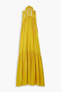 Celeste open-back ruffled silk-crepe halterneck maxi dress