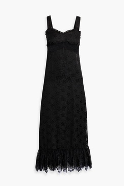 Lace-trimmed fil coupé chiffon midi dress