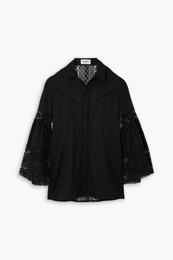 Letta guipure lace-trimmed cotton-blend voile blouse