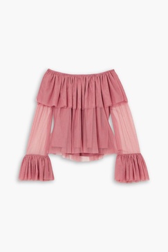 Thelma off-the-shoulder ruffled tulle top