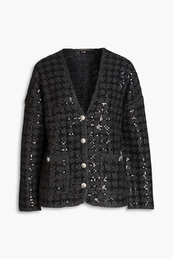 Sequin-embellished tweed cardigan