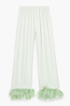 Party feather-trimmed crepe de chine pajama pants