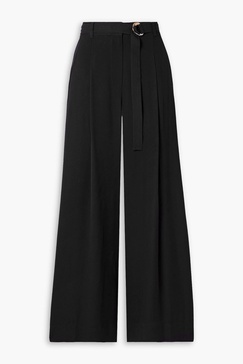 Lydia belted pleated crepe wide-leg pants