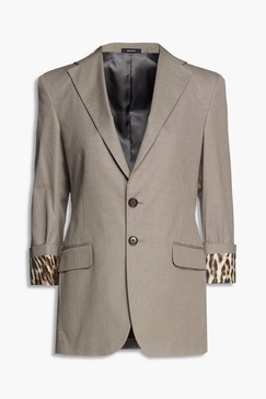 Silk satin-trimmed houndstooth cotton blazer