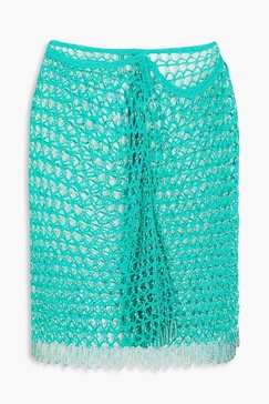 Sato beaded fringed crochet-knit pareo