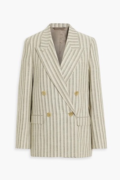 Double-breasted striped wool and cotton-blend tweed blazer