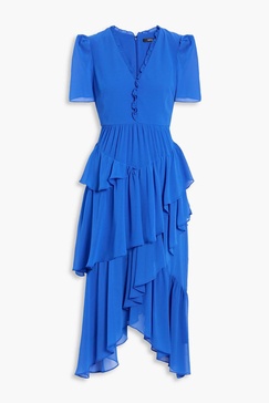 Asymmetric tiered crepe dress