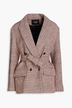 Double-breasted Prince of Wales checked cotton-blend tweed blazer