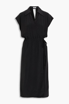 Karina cutout washed-silk midi wrap dress